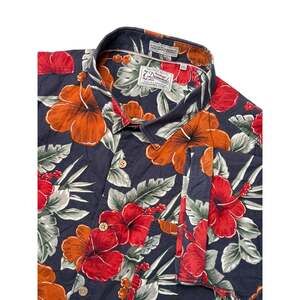 7 Diamonds Waikiki Navy Red Orange Hibiscus Tropical Aloha Camp Shirt XXL
